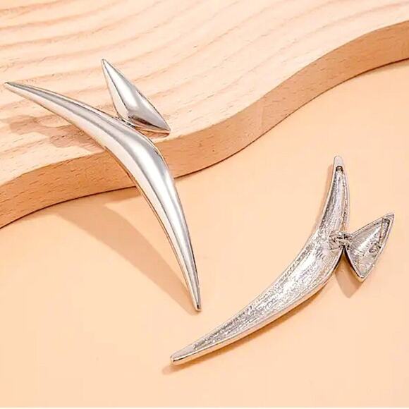 Exaggerated Silver Spiked Earrings, Oversized,, Statement, Club, Punk, Retro - Picture 3 of 4